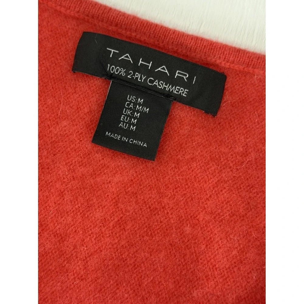 Tahari M Luxury 100% 2 Ply Cashmere Coral Sweater V Neck Long Sleeve Glamorous